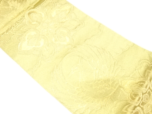 JAPANESE KIMONO / ANTIQUE FUKURO OBI / WOVEN CRANE & FLORAL CREST